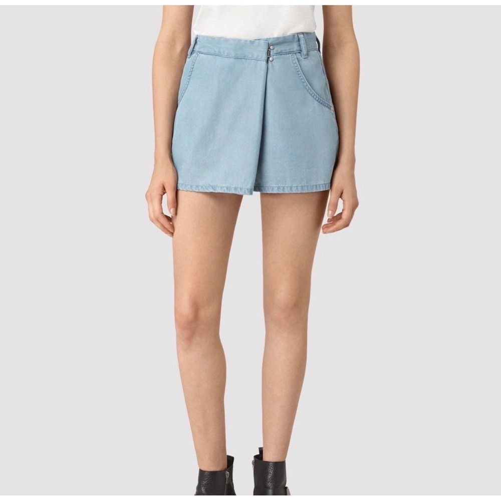 All Saints Annett Folded Denim Mini Skirt‎ Size 6 Quiet Luxury Casual Summer